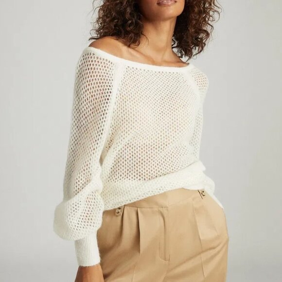 REISS Laurie Open-Knit Alpaca-Wool Blend Women's Off Shoulder Sweater Size XS - Picture 1 of 11